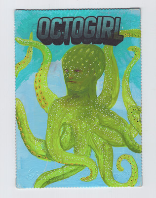 Octogirl Still Remembers Ocean Original Naive Folk Outsider Art 4x6 Potocki