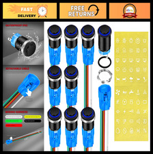 12V Waterproof Marine Push Button Switch with Blue LED Light - 16mm Metal - 9 Pa