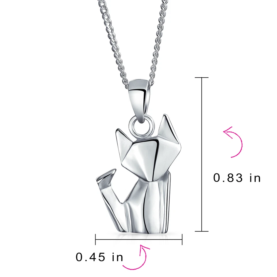 Joyería Geométrica Origami Animales Gatito Gato Colgante Collar Plata de Ley Foto 4 de 4