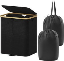 Lifewit Cesto Biancheria 120L con Coperchio, 4 Scomparti, Nero, Tessuto Bambù