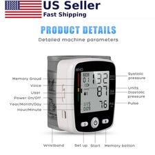 Wrist Blood Pressure Monitor USB Charging 90-Reading Memory Cuff Included