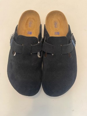 BIRKENSTOCK BOSTON SOFT FOOTBED WOMEN'S CLOGS BLACK SUEDE SIZE 7