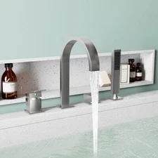 Roman Tub Faucet Set with Rough-in Valve & Hand Shower Deck Mounted 4 Holes Bras