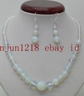 Beads Necklace Earrings Set 18'Aa Natural 6-14mm White Moonstone Round Gemstone