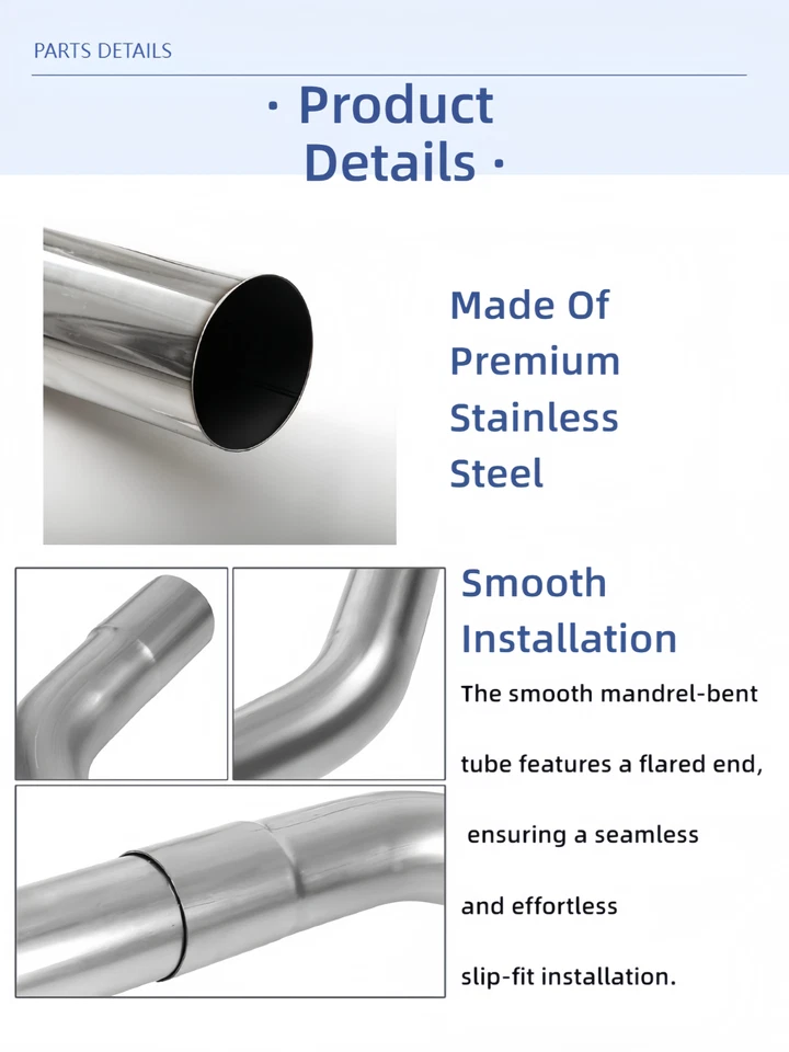 3" OD Stainless Exhaust Pipe Kit Straight Mandrel Bend DIY T304 Tubing Set 8Pcs Foto 2 de 4