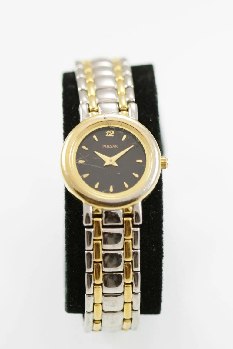 Pulsar Femme Montre Acier Inoxydable Argent Or Pile Noir Eau R sistant Quartz