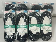 24 PAIR Peds Super Low Cut No-Show Cushion Liner Sock w/Stay Up Fit - BLACK