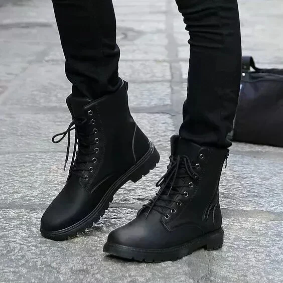 Handmade Men Black Military Boots, Men Climber Style Boots, Leather Hiker Boots
