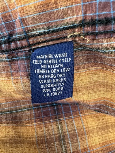 Rough Stock Panhandle XL Orange Plaid Contrast Cuff Pearl Snap Long Sleeve Shirt - Picture 7 of 8