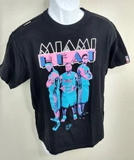 Miami Heat Big 3 Throwback UNK NBA Black Neon Graphic Sm Basketball TShirt Rare