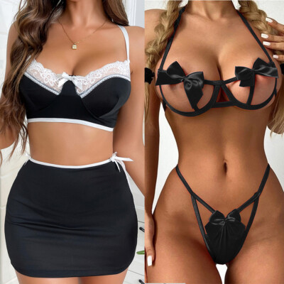 Sexy Lingerie for Women Mini Skirt Nightwear Babydoll Bodysuit Sleepwear Bra  Set | eBay