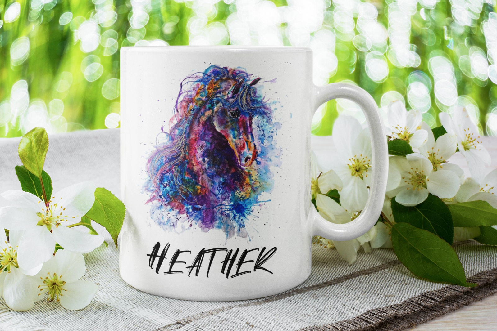 Customized Horse Mug Personalized Name Coffee Mug Ceramic Horse Mug Watercolor