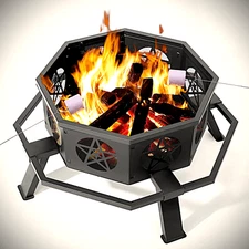 35 Inch Ocatagonal Wood Burning Outdoor Fire Pit For Backyard, Porch, Patio