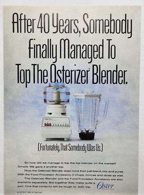 1989 Oster Osterizer Blender & Food Processor Retro Original Print Ad 1980s