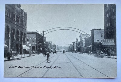 Flint MI S Saginaw Horse Carts Electric Rails Salisbury Furniture c1910 Postcard