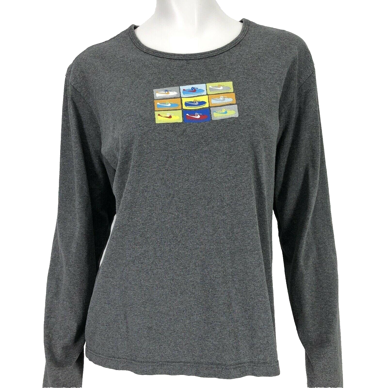 Vintage Nike T Shirt Womens Large Swoosh Sneaker Logo Heather Gray USA L