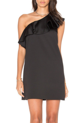 black satin ruffle dress Black Satin Ruffle Dress main image 0