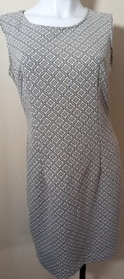 Sharagano Sleeveless Texture Blend Crew Neck Dress Size 4 Rombos white Beige