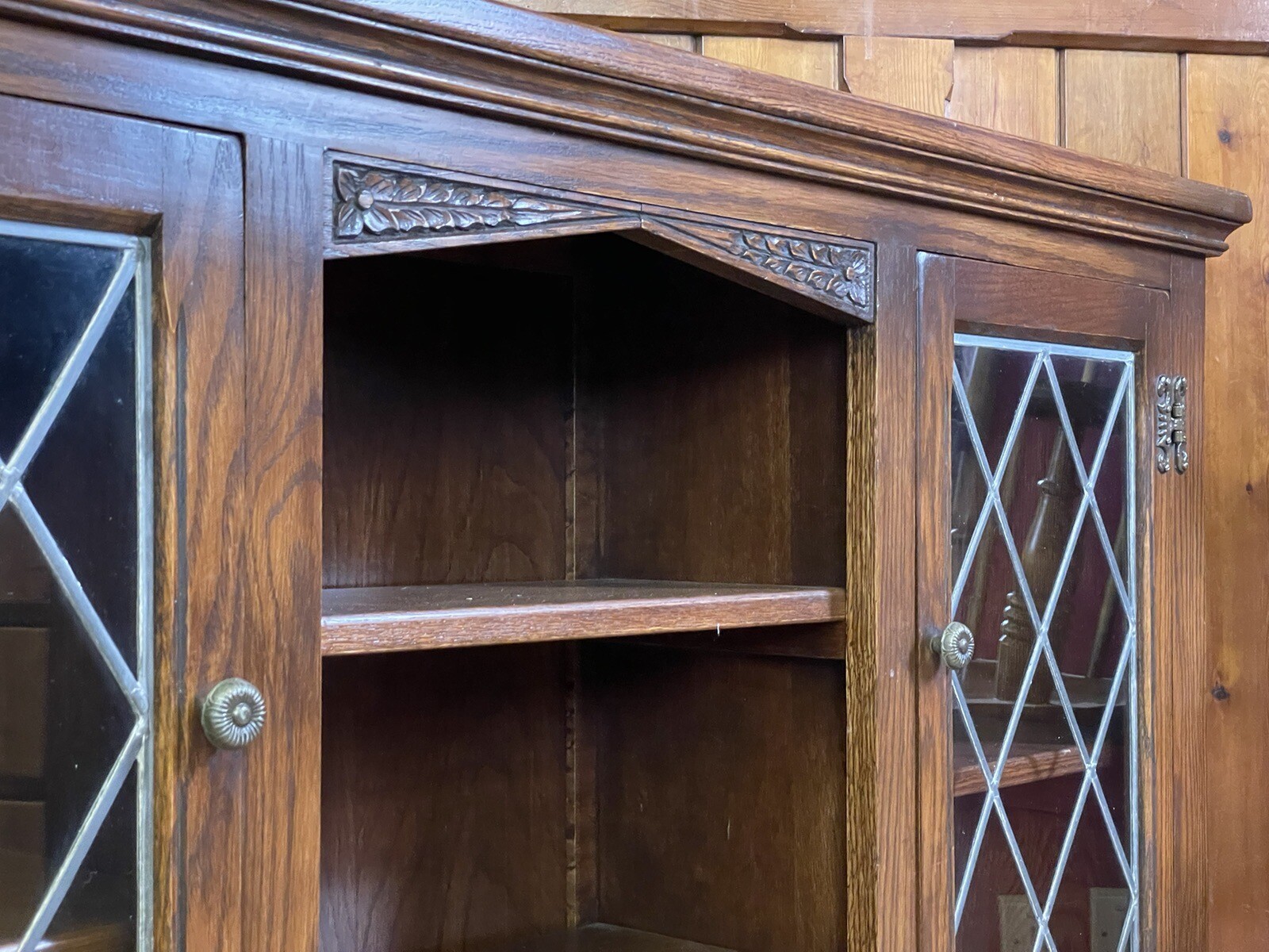 Vintage Glazed Old Charm Bookcase by Wood Bros Oak Hall Sheves