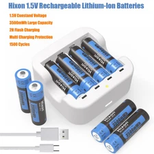 Hixon AA Batteries 1.5V Li-Ion AA Rechargeable Batteries 3500mWh USB Charger LOT
