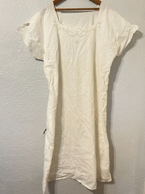 Antique Edwardian White Cotton & Eyelet Lace Nightgown Mini Dress Vtg XL Volup H