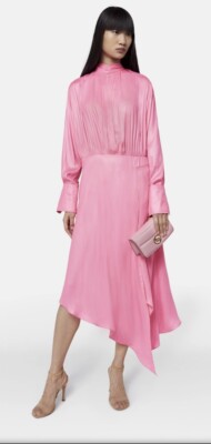 NWT $2100 Stella McCartney Shimmer Long Sleeve Asymmetric Hem Dress.Made in Ital
