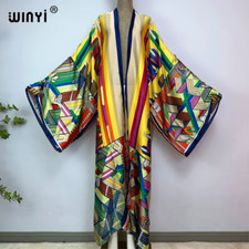 New 2023 Summer Fashion Print Women Coat Loose Long Dress Elegant Party Boho Max