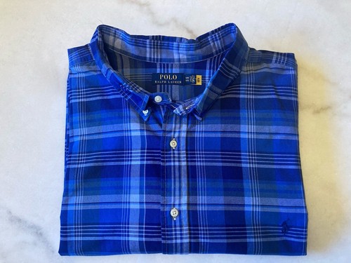 POLO RALPH LAUREN Herren Kurzarm Hemd Button Down blau kariert Größe 5XB NEU