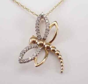 Authentic 2 Ct Real Moissanite Round Cut Dragonfly Pendant 14K Yellow Gold Plated Silver