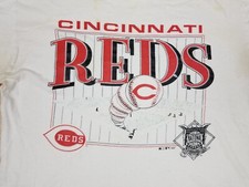 VINTAGE 1992' CINCINNATI REDS MLB RUSSELL DISTRESSED WORN WHITE T-SHIRT SZ LARGE