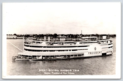 Vintage Postcard Sight-Seeing Harbor Trip Steamer Pres. New Orleans Louisiana LA