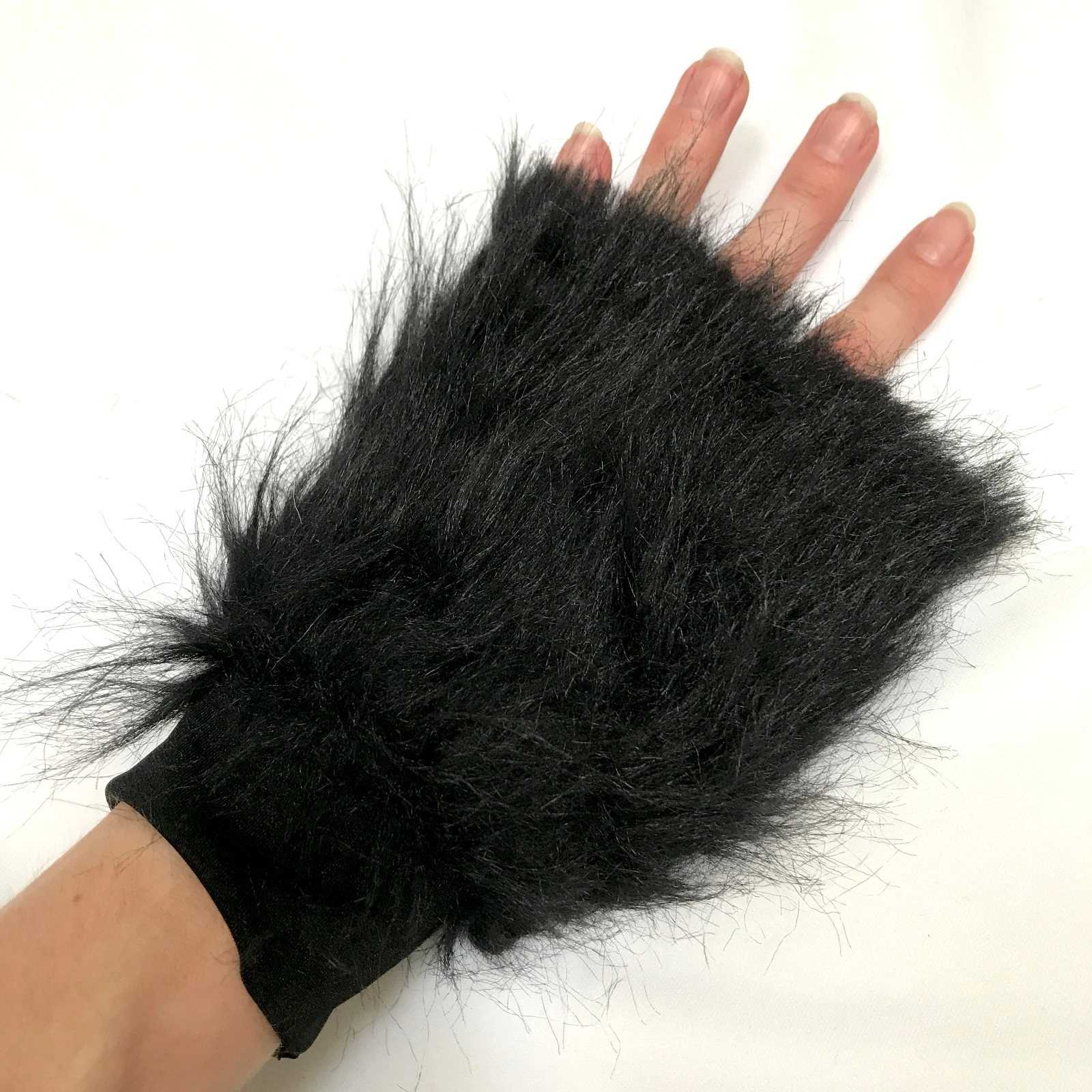 NEW Black Fur Arm Cuffs Furry Gloves Animal Costume Fuzzy Hand Covers Warmers