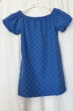 ZARA Blue Eyelet Embroidered Off-The-Shoulder Short Puff Sleeve Dress | Medium