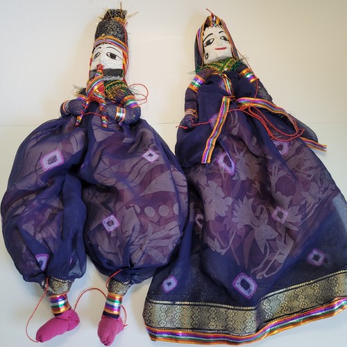 Kathputli Rajasthani Puppets Wood Folk Dolls Handmade Purple Great See Descript! - Picture 11 of 24