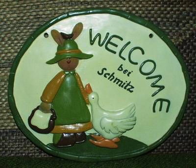 HDA-0206 - Keramik-Türschild - Hase mit Gans- Handarbeit - statt 24,50 EUR