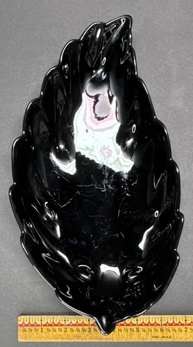 Pair Vintage Frankoma Pottery 226 Black Onyx Leaf Foilage Tray Trinket Dishes - Picture 23 of 24