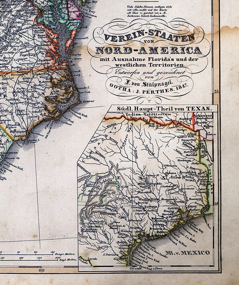 Mapa Stieler Stulpnagel 1847 Estados Unidos Texas Iowa Wisconsin Territorio Indígena Foto 3 de 4