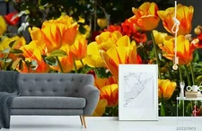 3D Yellow Tulip Floral Self-adhesive Removable Wallpaper Murals Wall