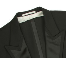 Men's 42 R Bespoke Solid Black 100 Wool Tuxedo Jacket Pleated Pants Suit Set