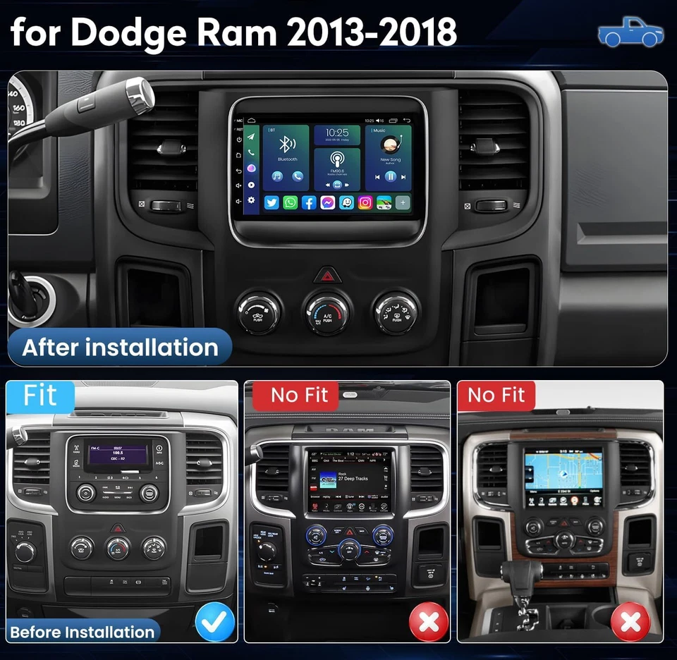 For 2013-18 Dodge Ram 1500 2500 3500 Android 13 Carplay Car Stereo Radio GPS BT Foto 2 de 4