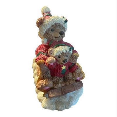 VINTAGE YOUNG'S BEARS SLEDDING IN WINTER TIME 4''x 4''x3'' EUC