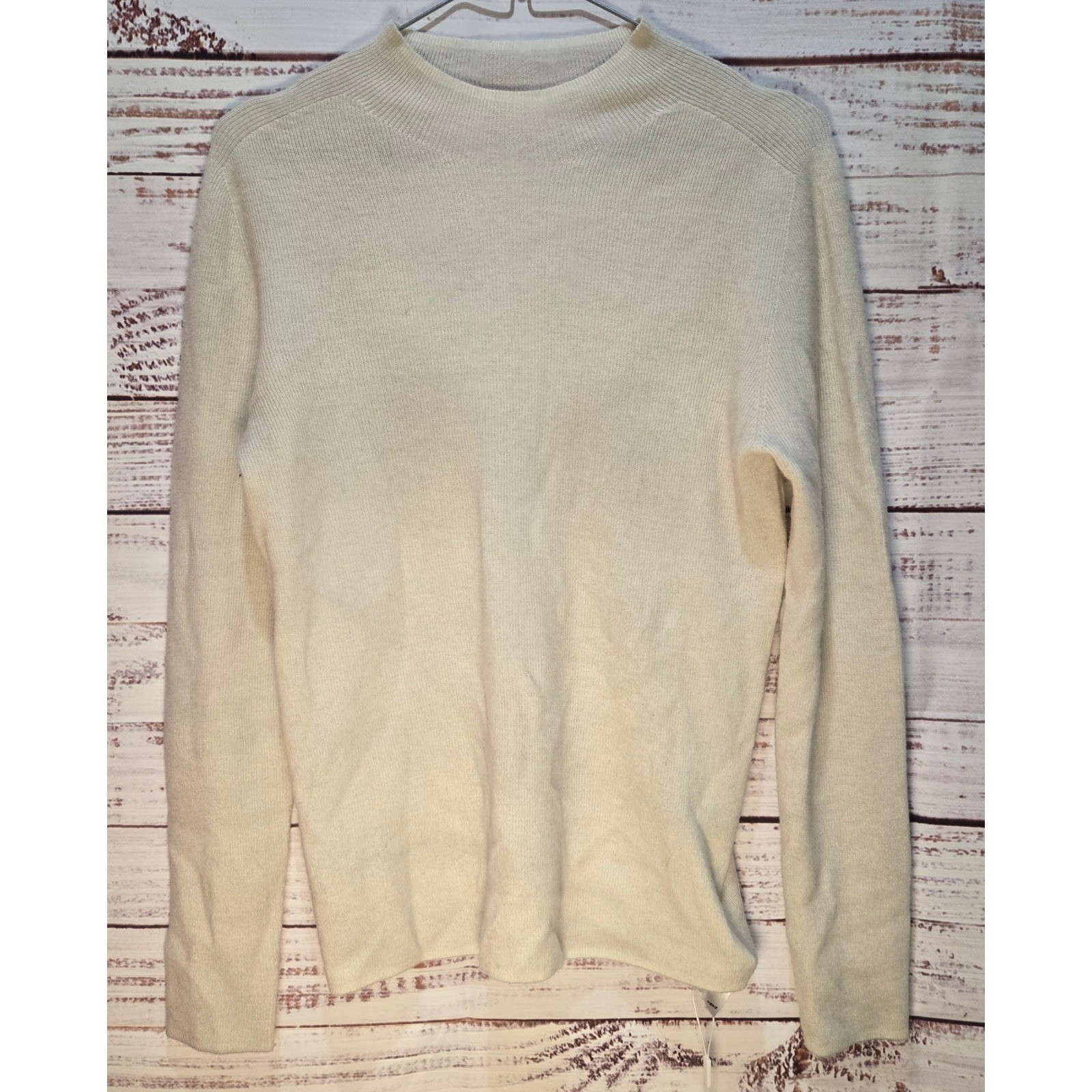 100% Cashmere Mock Neck Ribbed Sweater Cream Off-White Size Sm/Med NEW MSRP $195 thumbnail 2