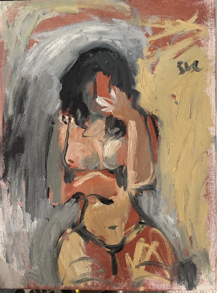 Gothic Americana Portrait Girl Interior Art Deco Oil Painting 12x16 Panel Flat - Image 2 of 2