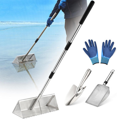 Sand Flea Rake, Long Handle Sand Sifter for The Beach, Stainless Steel Shark Too