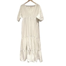 Cottagecore Boho Beachy Loose White/Gray Striped Maxi World Market Dress L/XL