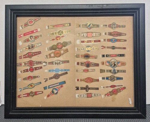 Antique Glass Faced Wood Framed Cigar Band Collection With Rare Pieces
