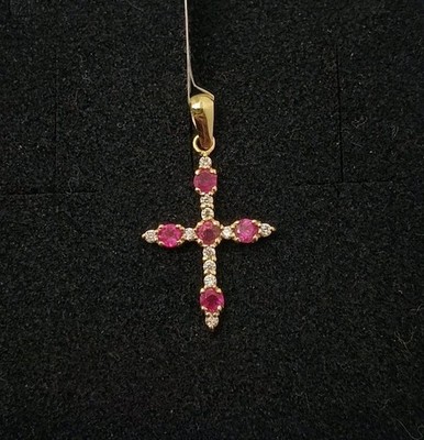 Colgante Oro 18k 750 mls. Cruz De Rubies Y Circonitas. 21x14 MM. 