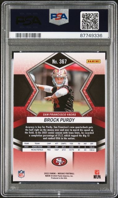 2022 Mosaic #367 Brock Purdy PSA 9 MINT view 2