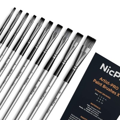 Nicpro 10 PCS Flat Paint Brush Set, Art Painting Brushes for Flat, Silver 