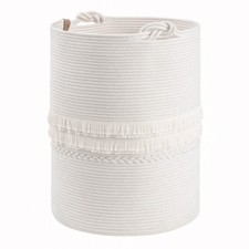 CherryNow Baby Laundry Hamper for Nursery, Tall Basket for Laundry Room, White